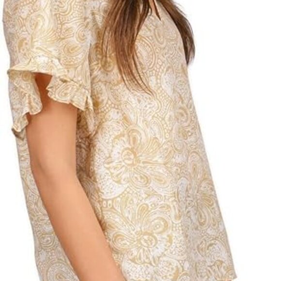 Michael Michael Kors Women's Paisley-Print Ruffled Top S, Khaki - Picture 3 of 3